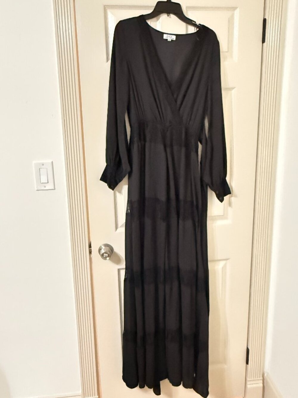 Spy Zone Exchange Black Bohemian Maxi Dress Tiered Chiffon V-Neck S
